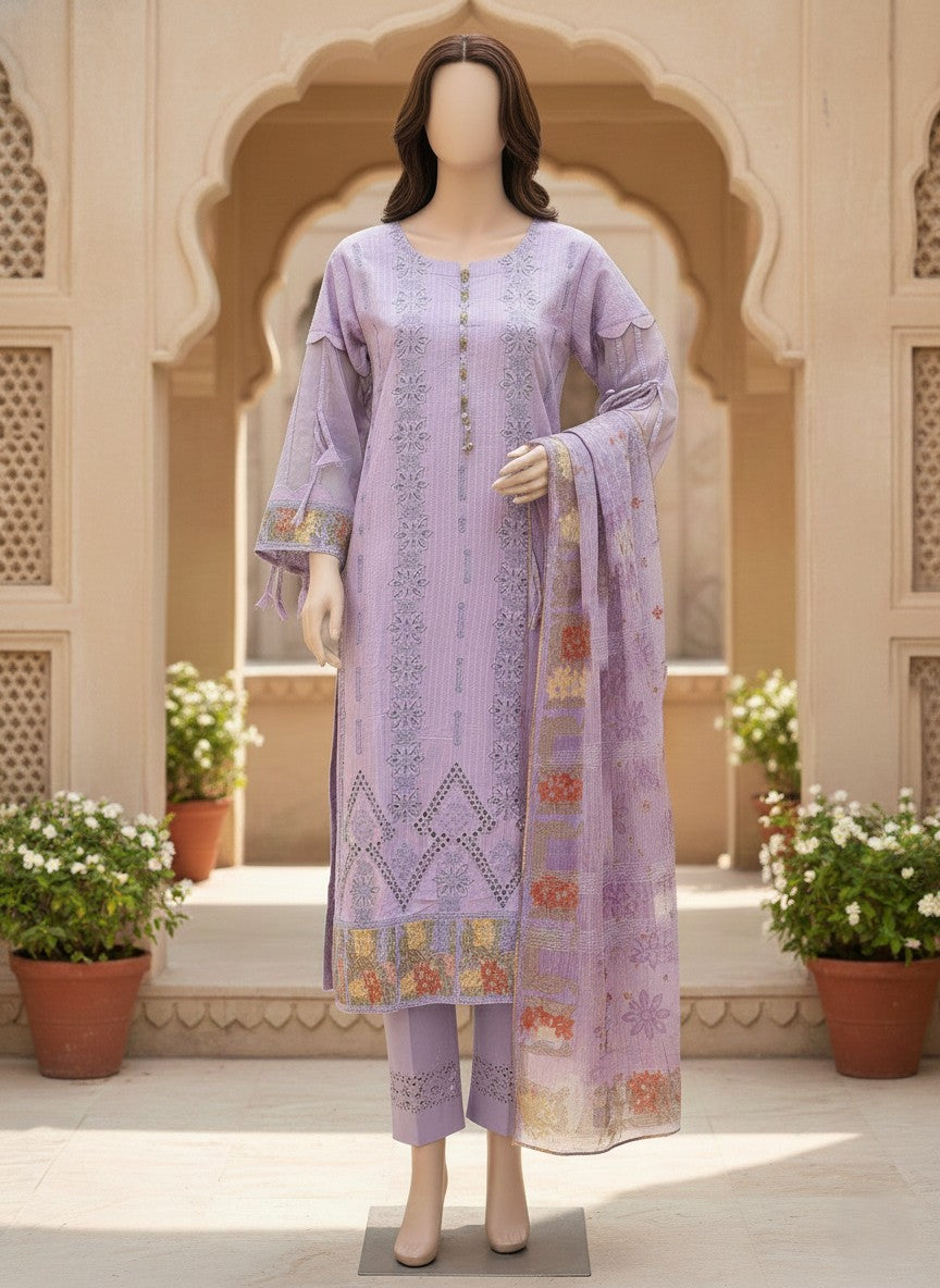 LILAC MOTTI COTTON EMBROIDERED 3 PC STITCHED