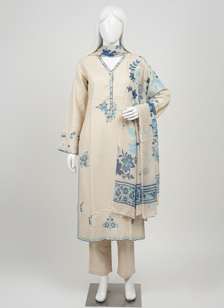 SKIN SOFT COTTON EMBROIDERED 3 PC STITCHED