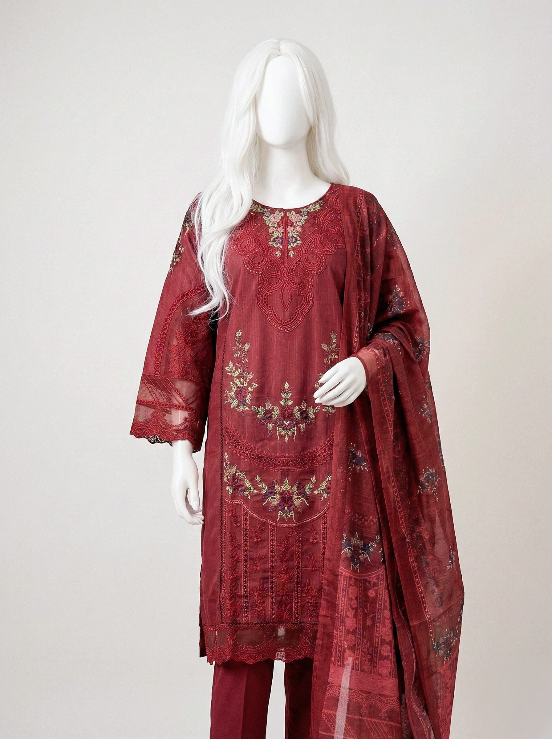 LONG SHIRT HEAVY COTTON EMBRIODERY 3PC STITCHED