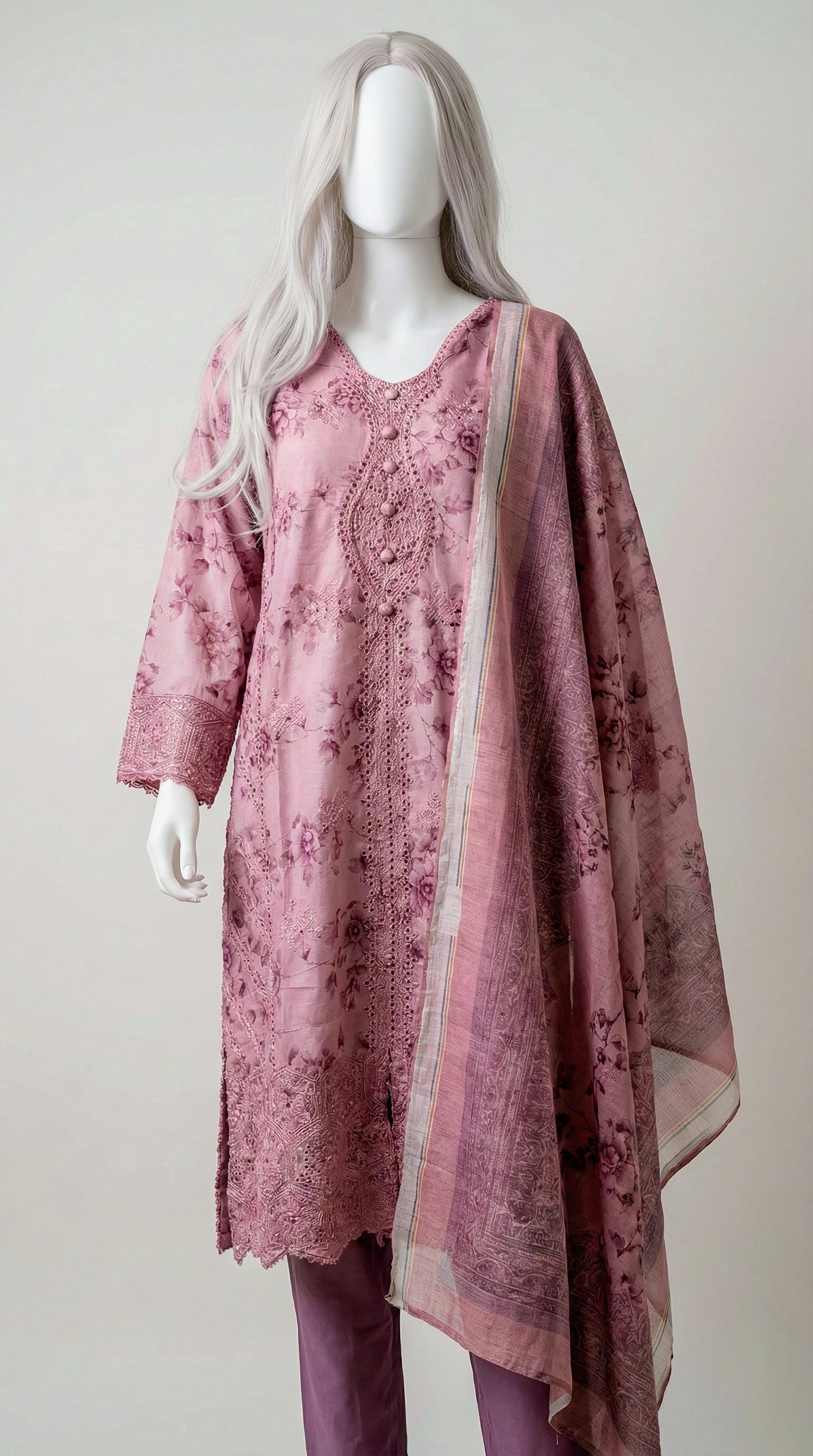 LONG SHIRT LAWN PRINT FABRIC EMBROIDERED 3 PC STITCHED