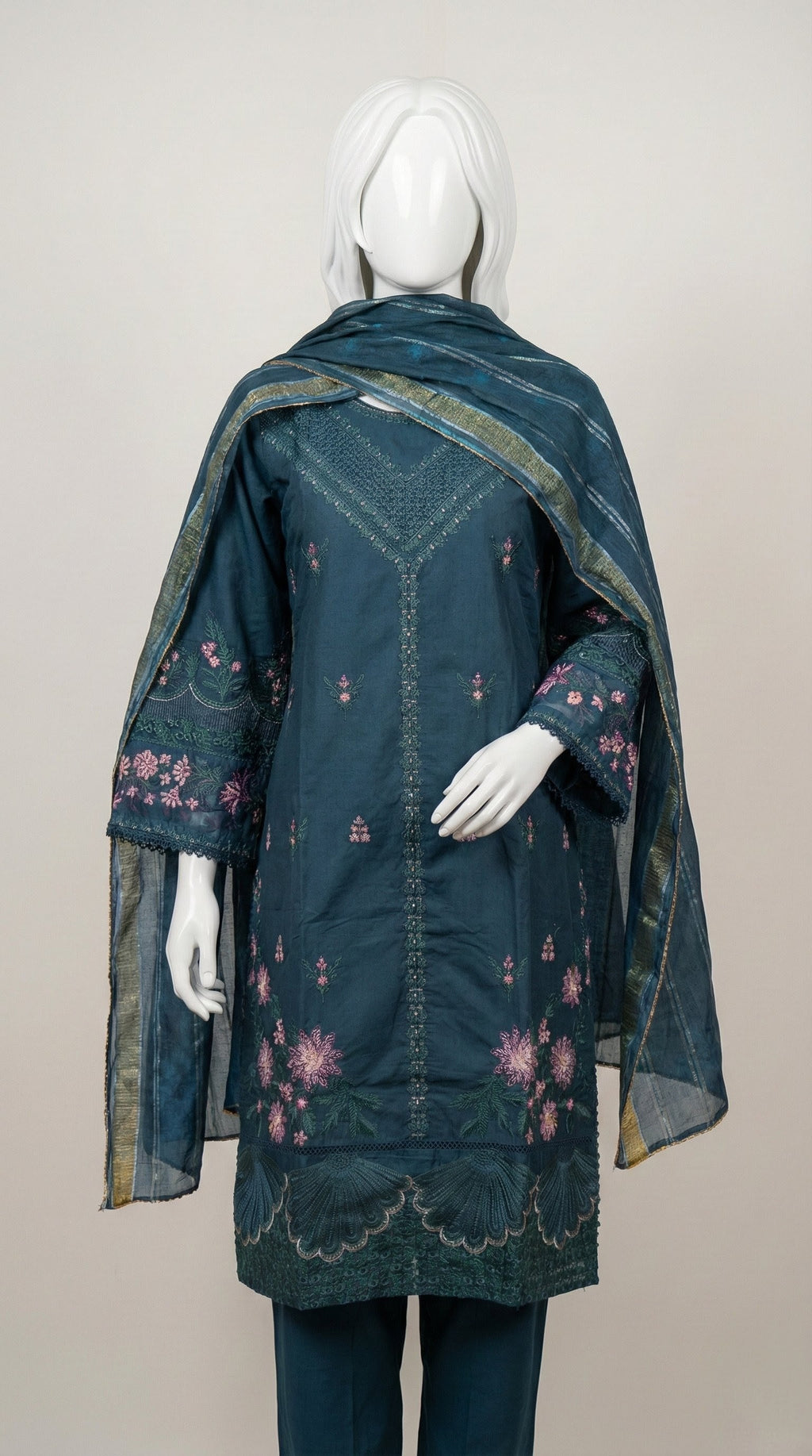 LONG SHIRT COTTON EMBROIDERED 3PC STITCHED