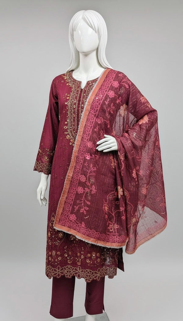 LONG SHIRT COTTON EMBROIDERED 3PC STITCHED