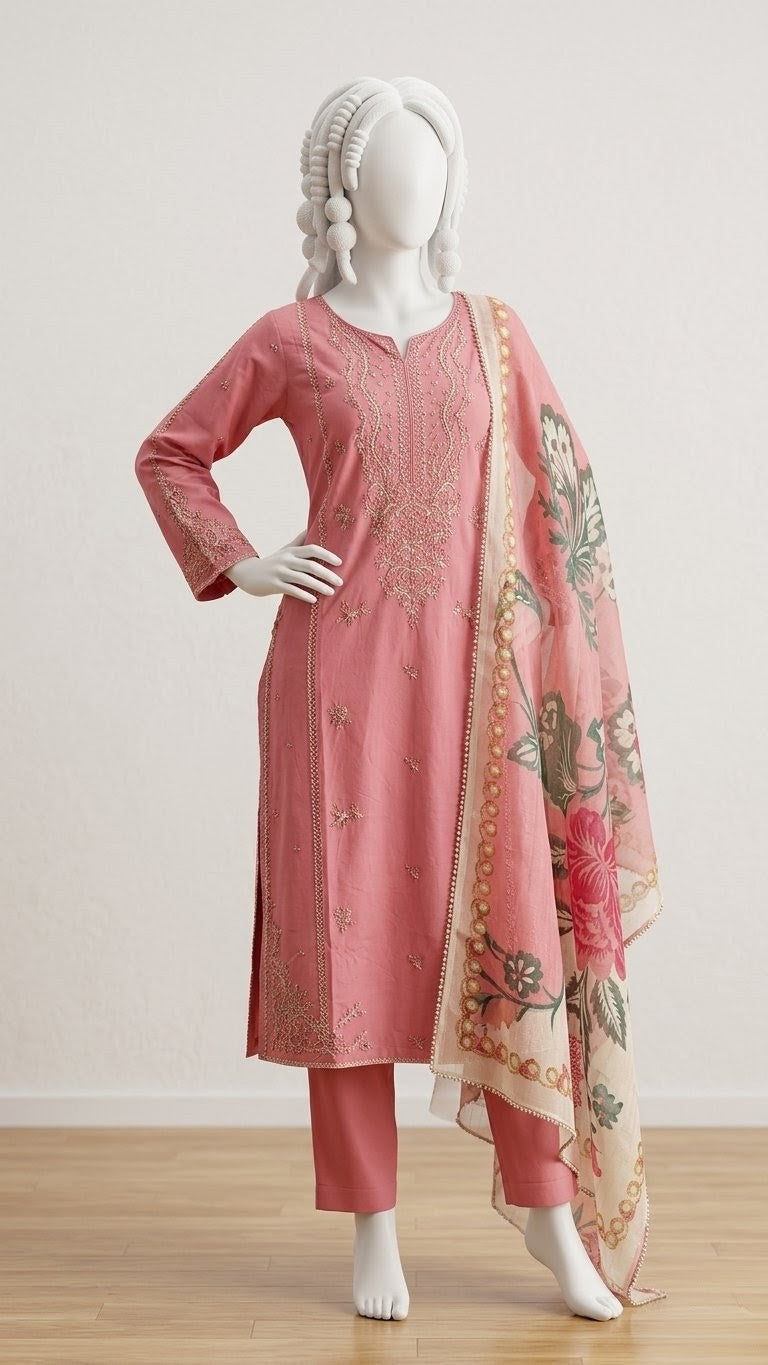 LONG SHIRT COTTON EMBROIDERED 3PC STITCHED