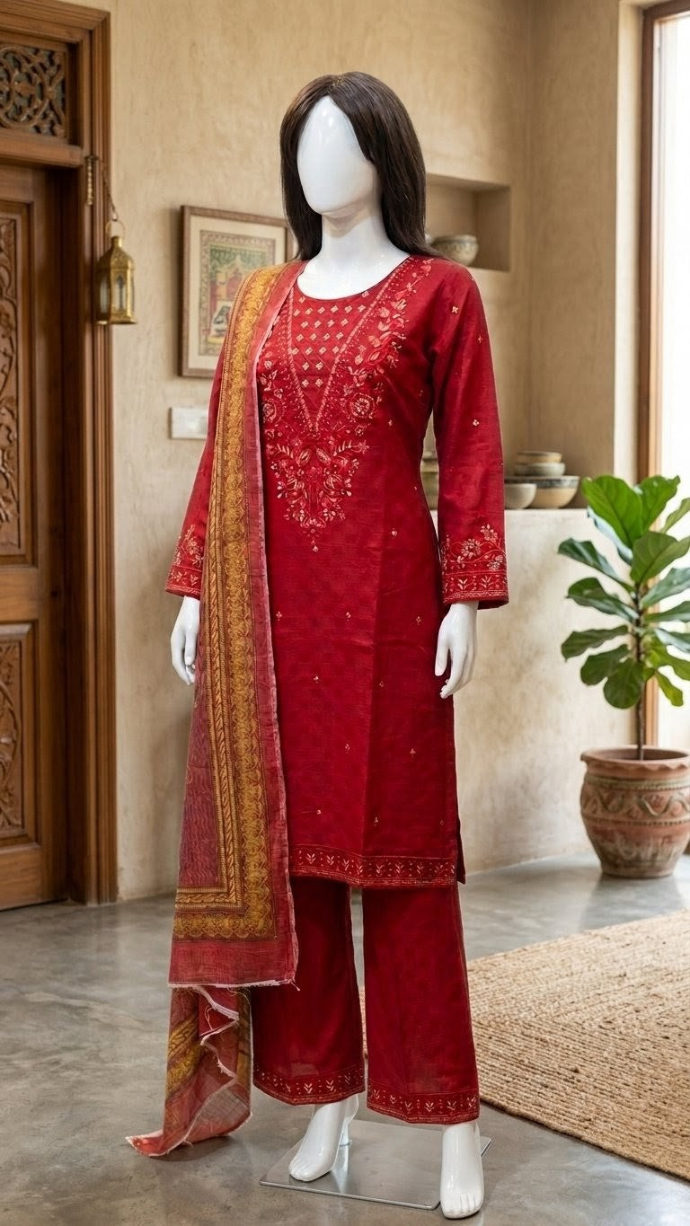 3PC COTTON EMBROIEDERED STITCHED