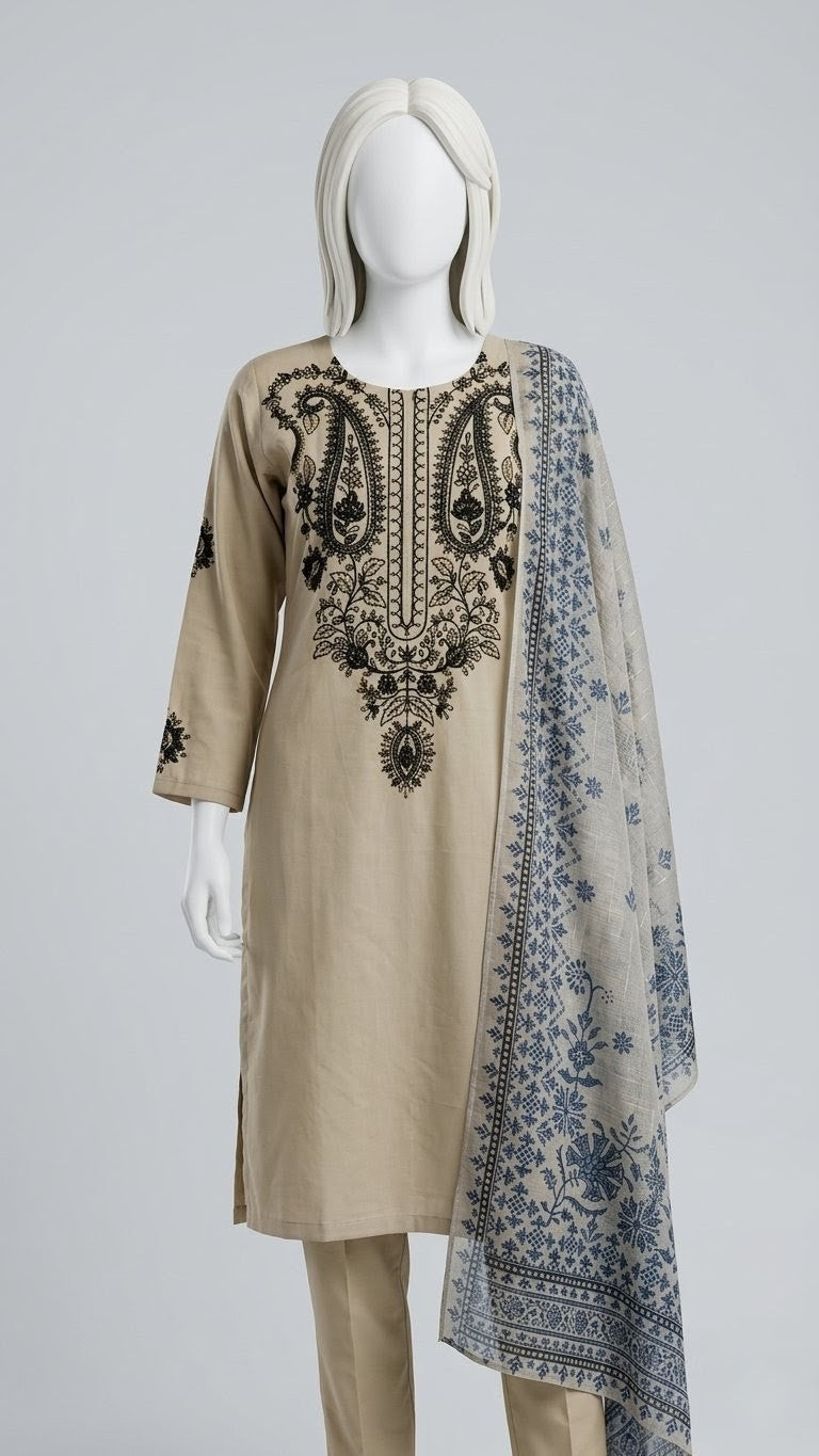 3PC COTTON EMBROIDERED STITCHED