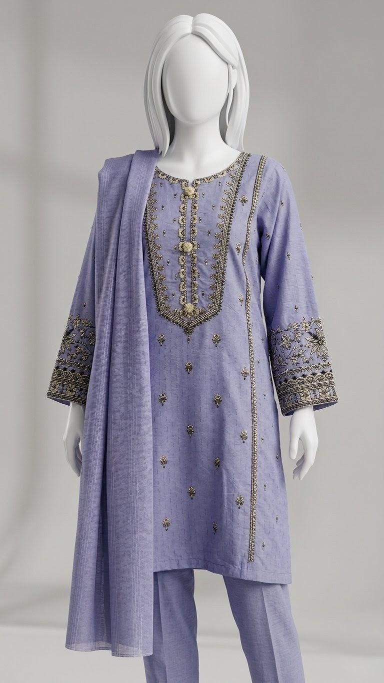 3PC COTTON EMBRIODERED STITCHED