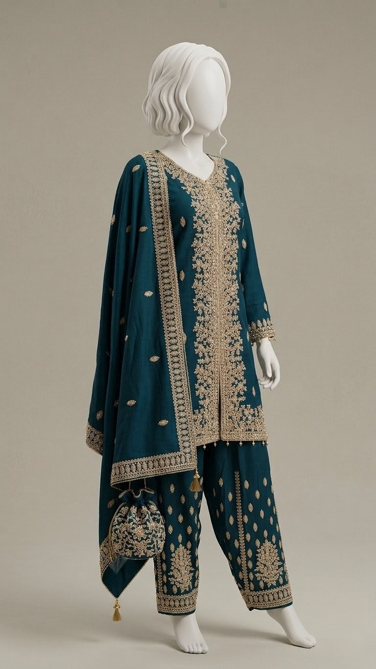 CHIFFON HEAVY EMBRIOERED 3PC STITCHED