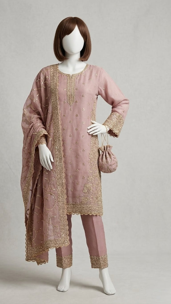 CHIFFON HEAVY &nbsp;EMBRIOERED 3PC STITCHED