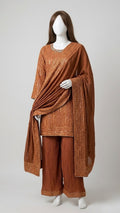 RUST CHIFFON HEAVY EMBROIDERED 3PC STITCHED
