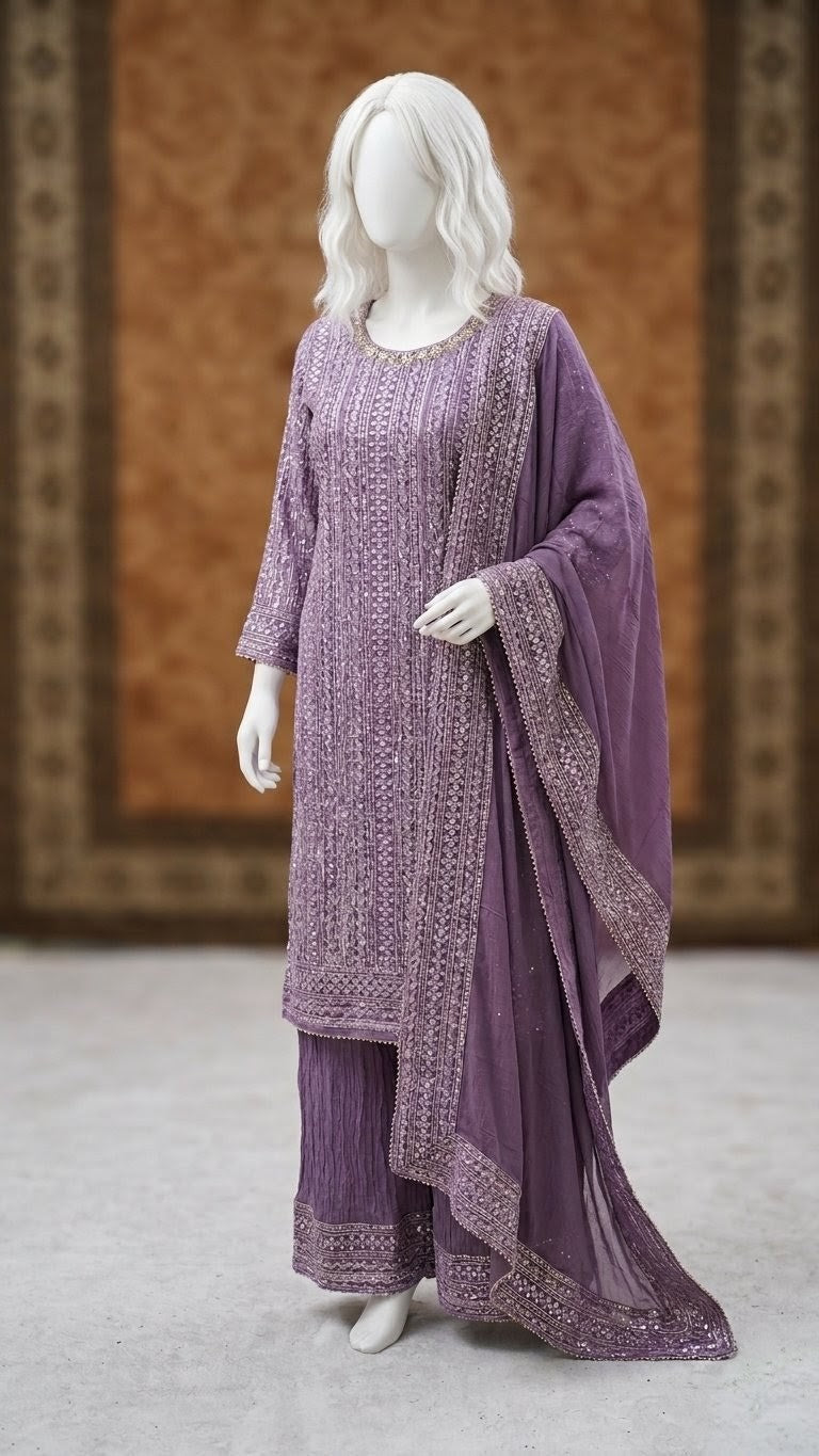 LAILAC CHIFFON HEAVY EMBROIDERED 3PC STITCHED