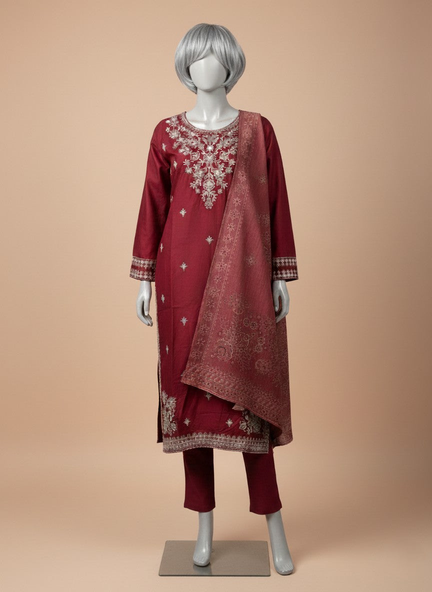 COTTON EMBROIDERED LONG SHIRT 3 PC STITCHED