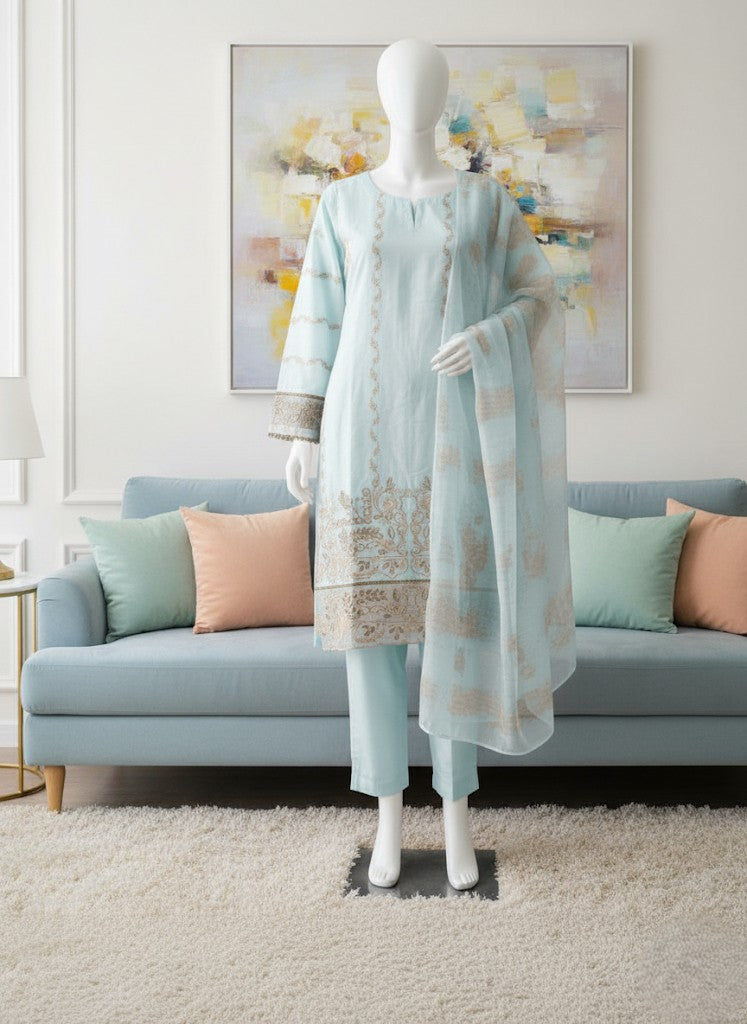 FEROZI SOFT COTTON CUTWORK EMBROIDERED 3 PC STITCHED