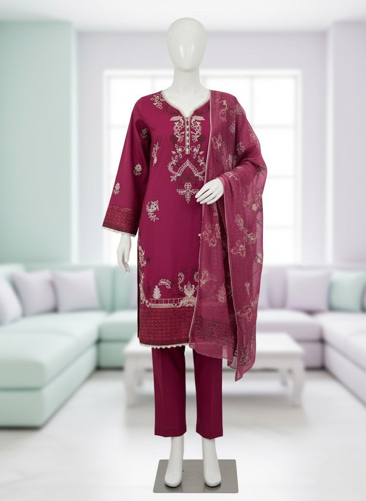 MERJENDA SOFT COTTON EMBROIDERED 3 PC STITCHED