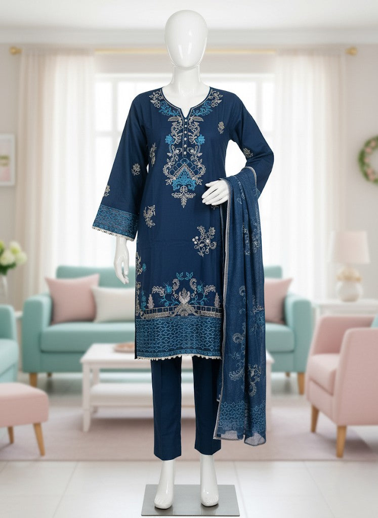 ZINC SOFT COTTON EMBROIDERED 3 PC STITCHED