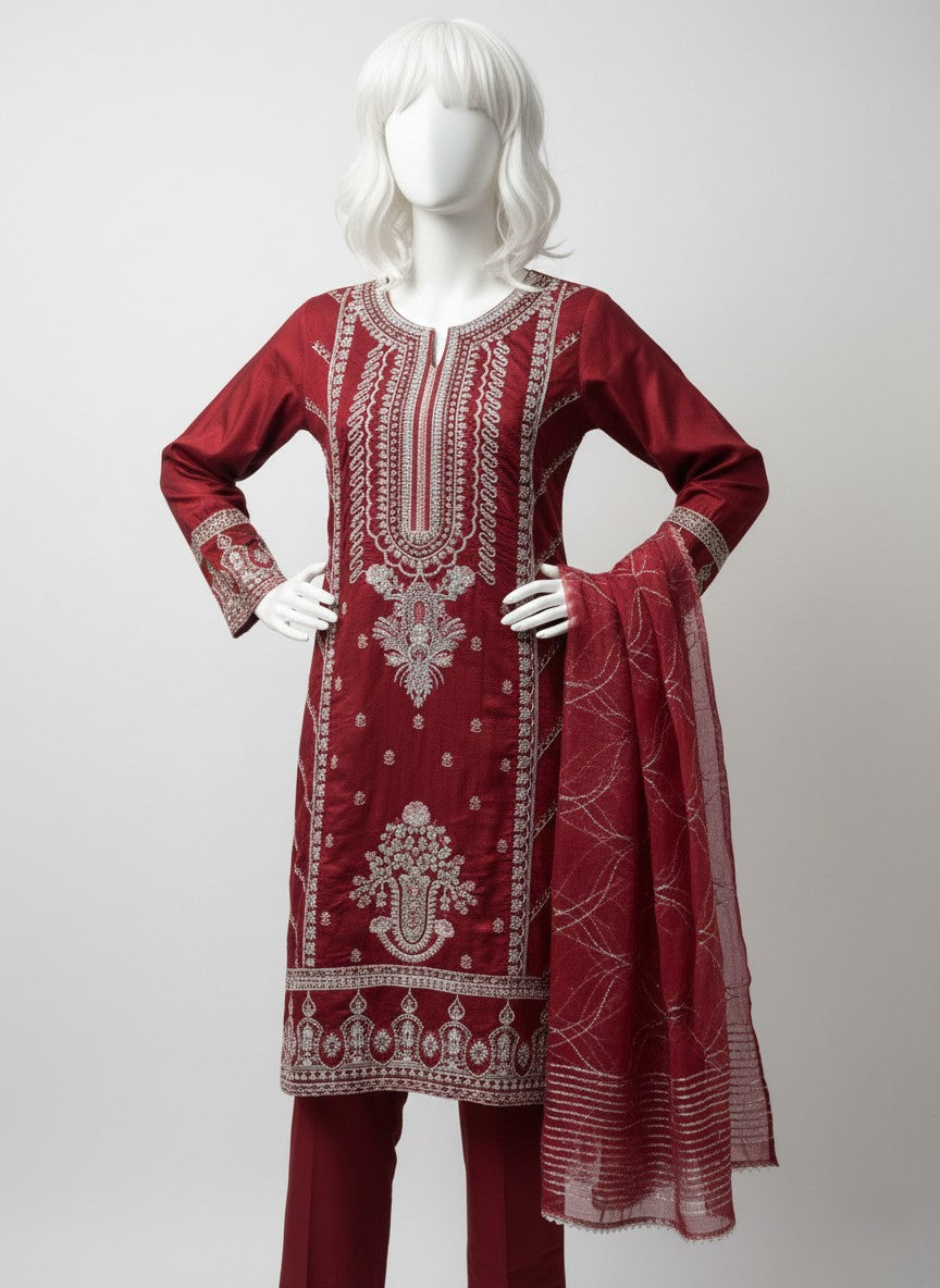 KHADI COTTON EMBROIDERED 3 PC STITCHED