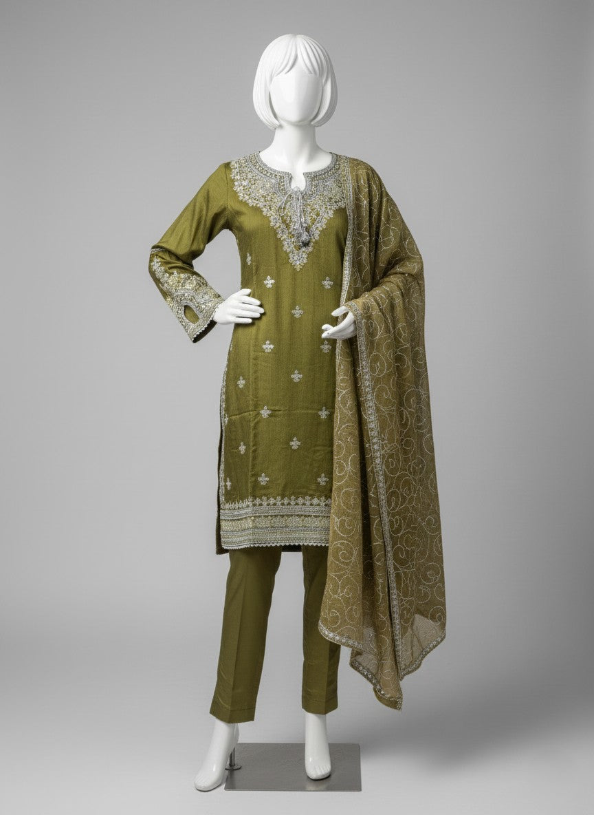 KHADI COTTON EMBROIDERED 3 PC STITCHED