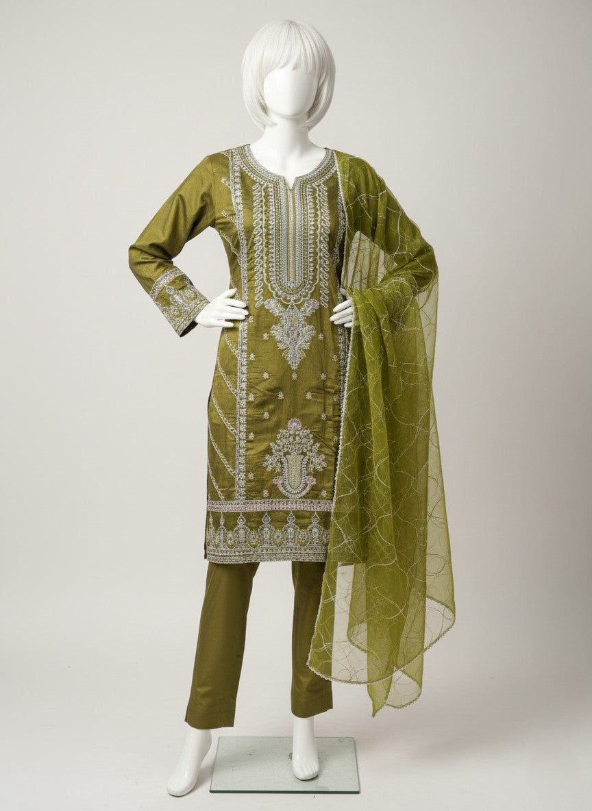 KHADI COTTON EMBROIDERED 3 PC STITCHED