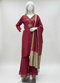 RAW SILK HAND WORK EMBROIDERED 3 PC STITCHED