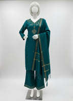 RAW SILK HAND WORK EMBROIDERED 3 PC STITCHED